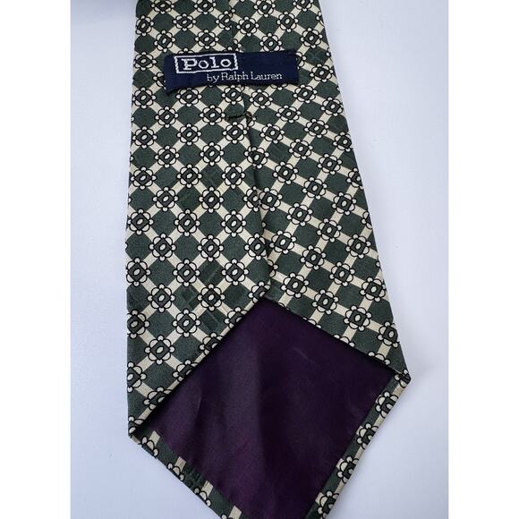 POLO RALPH LAUREN GREEN GEOMETRIC PATTERNED SILK MENS TIE PREPPY 3.75 in x 55in - Picture 2 of 2